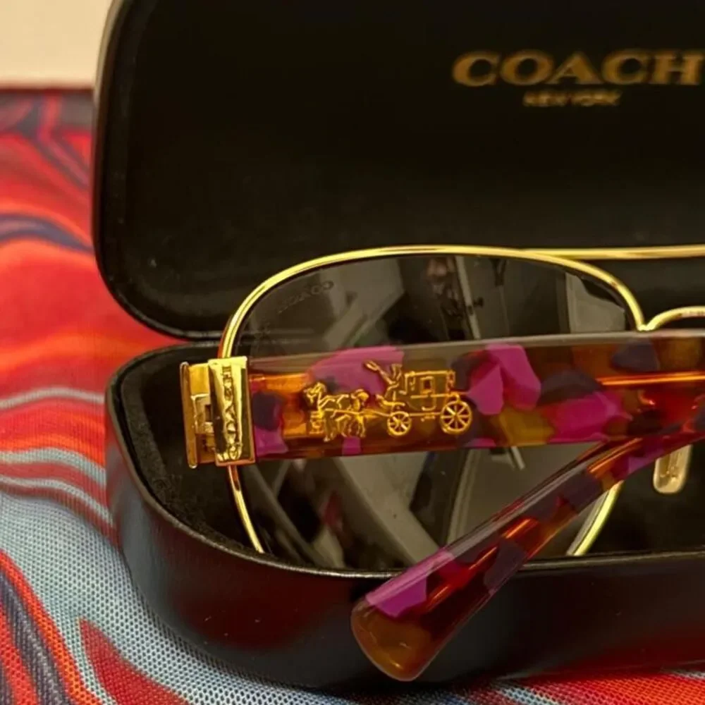 Coach Gold Aviator Sunglasses HC7059 Vintage Luxury w/ Coach Case
